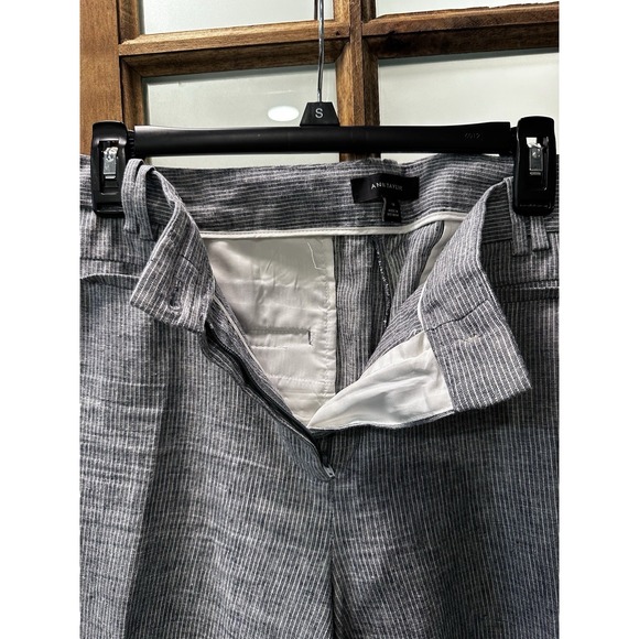 Ann Taylor The Cotton Crop Linen Mid Rise Dress Pants Grey Stripes 14 - Picture 4 of 7